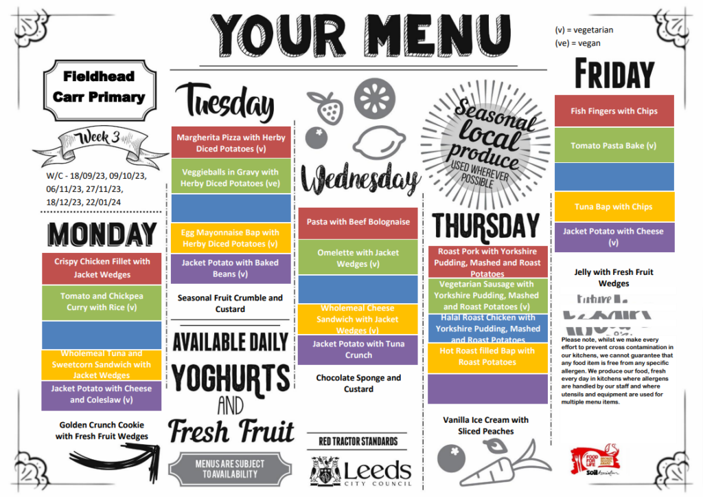 week 3 menu | Fieldhead Carr